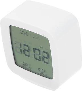 Compact Digital Alarm Clock with Hygrothermograph Battery-Powered Small Desk Clock for Students White Minimalist Design with Temperature and Humidity Display Decorative for Bedroom