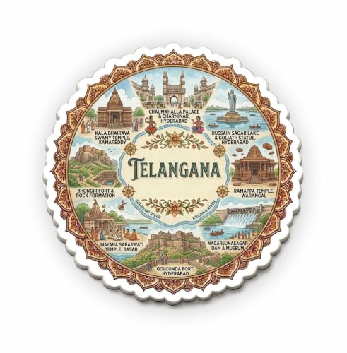 Image of Telangana Textured Finish Acrylic Fridge Magnet - UV Texture Printed, Stylish Multicolor Magnet for Fridge, Wardrobe & Metal Surfaces, Pack of 1 (Telangana)