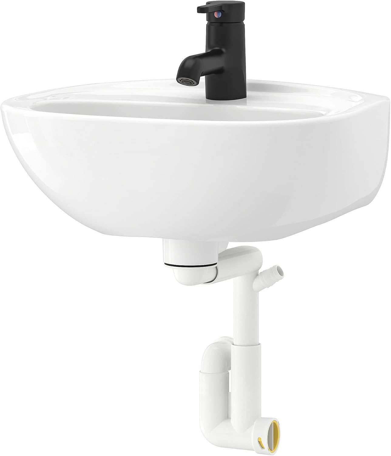 SKATSJÖN Bathroom Sink with Water Trap / Mixer Tap, White, 17.7 x 13.8 inches (45 x 35 cm)