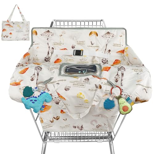 Image of Shopping Cart Cover for Baby High Chair Cover Grocery Cart Cover for Baby Girl Boy Toddler Mushroom Encyclopedia Portable Shopping Cart Cover with Safety Harness