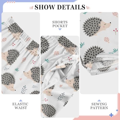 Sleeping Hedgehog Floral Boys Long Pants Soft Trousers Elastic Waist Kids Lounge Bottoms with Pockets S-XL4