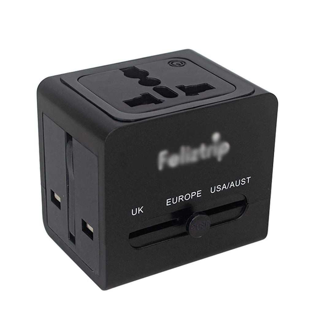 Ogólnoświatowy adapter uniwersalny, uniwersalny adapter podróży, międzynarodowy zasilacz z podwójnym Usb. (Color : Black)