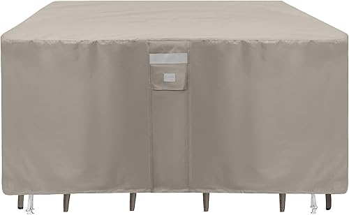 Miniatura 2 de Funda rectangular impermeable para mesa y silla de patio, color beige, 78 pulgadas de largo x 62 pulgadas de profundidad x 28 pulgadas de alto,