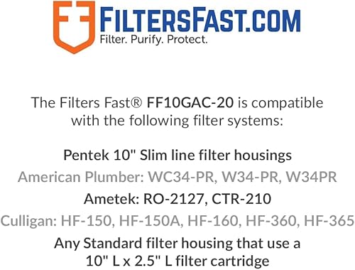 Miniatura 2 de Filters Fast FF10GAC-20 Reemplazo Compatible para Cartucho de Filtro de Agua de Carbono Pentek GAC-10 2.87x9.75 pulgadas