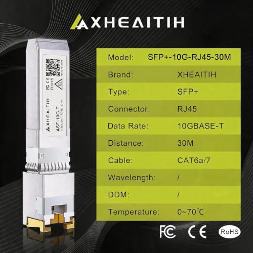 Image of 1.25 /2.5 /5 /10G-T RJ45 30M SFP+ Transceiver 10GBase-T CAT6a /7 Optical Module | for Cisco, Broadcom, Fortinet, Netgear, D-Link, Meraki, Supermicro, MikroTik, F5, QNAP, Mellanox