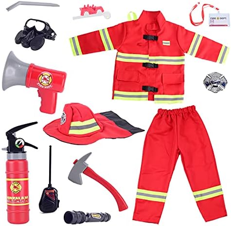 Lesheng space 13 piece Fireman Costume for Boys and Girls Fancy Dress for Kids & Toddlers Firefighter Dress-Up Toy Set Fire Chief Pretend Role Play for Kids Age 3 to 7
