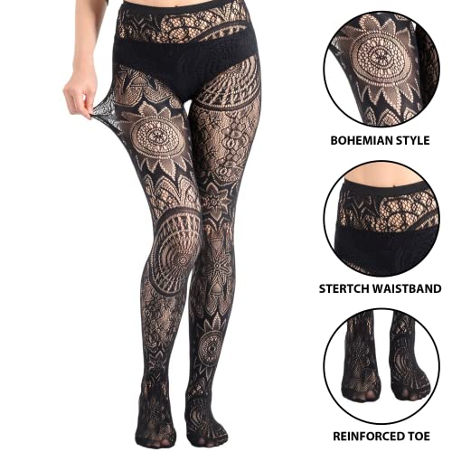 Image of Fishnet Stockings Lace Patterned Tights High Waist Pantyhose Fishnets for Women