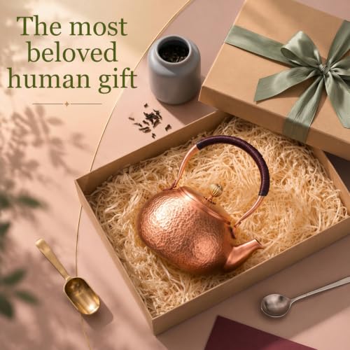 Image of Handmade Hammered Copper Tea Kettle for Stove Top, 1200 Ml / 1.3 Qt
