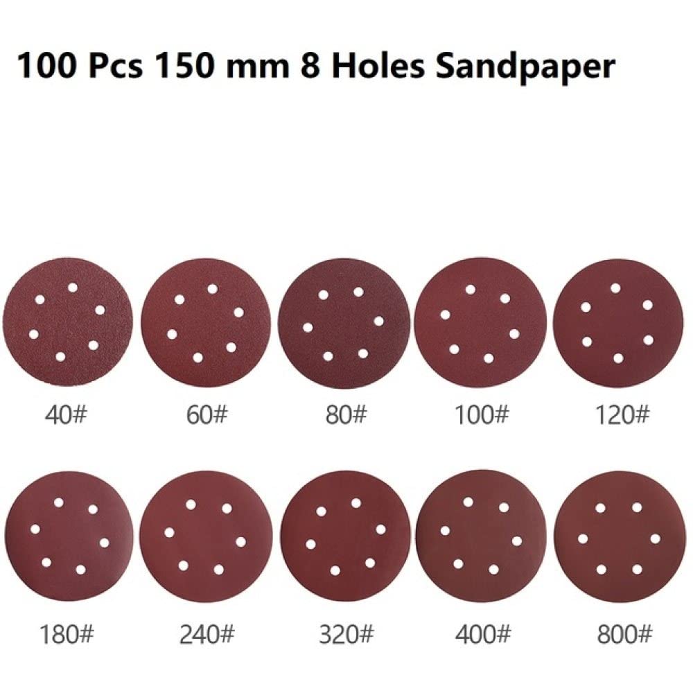 100 Uds. De papel de lija de forma redonda, discos de lijado de 125mm, papel de lija de bucle de gancho para coche, hoja de papel de lija, almohadilla de pulido para lijadora de 8 orificios, incoloro