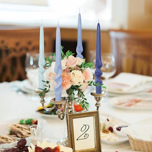 Image of Gradient Blue Smokeless Candles 9.5 Inch Dinner Twisted Taper Candle Unscented Spiral Candlesticks for Holiday Wedding Party Seasons Home Decor 4 PCS