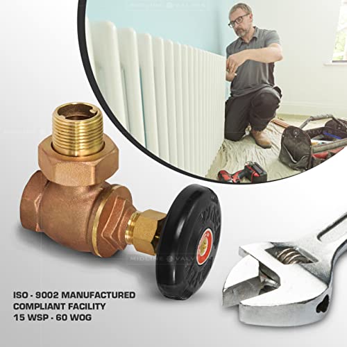 Midline Valve 6I342-5 Steam Radiator Valve; Air Vent Temperature Control; 1 In. Fip X Male Union; Brass (5 Pack) #TOP5