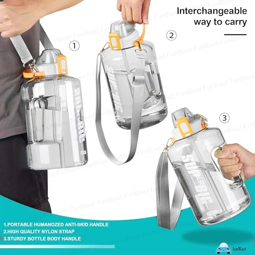 Image of FunBlast 2.5 Litre Large Capacity, BPA Free Sports Water Bottle /Protein Gallon Bottle, Leakproof | Gym, Sports, Protein Shaker, Water Bottle for Gym, Polycarbonate, Polypropylene,Multicolor (White)