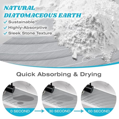 SpaceHacks Stone Faucet Mat for Kitchen Sink - Fast Drying Diatomite Stone Drying Mat, Textured Drainage Sink Protector, Water Splash Guard with Base Pads for Bathroom Counter (23.7x4 in, Light Gray) — view 4