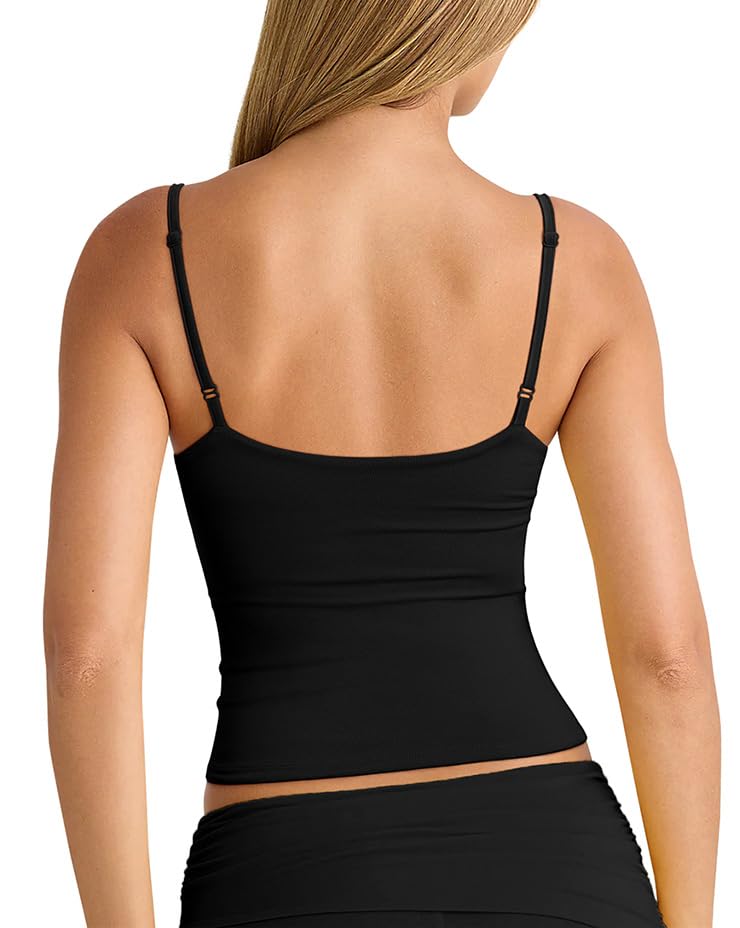 PINKMSTYLE 2025 Womens Spaghetti Strap Tank Top V Neck Double Lined Going Out Summer Top2