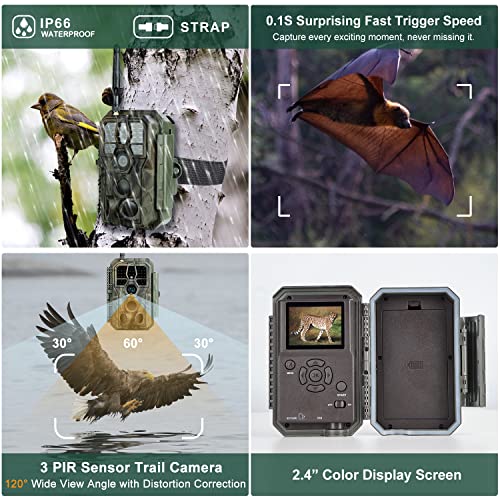 Trail Camera Wifi 32Mp 1296P, Hunting Game Camera With 120°Wide-Angle Motion Latest Sensor View 0.1S Trigger Time, 100Ft No Glow Infrared Night Vision & Ip66 Waterproof 2.4”Lcd For Wildlife Monitoring #TOP6