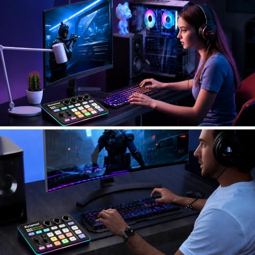 Image of Xclamor XS-11 Gaming Audio Interface & Sound Card with RGB, 48V Phantom Power, Bluetooth, Voice Changer, Noise Reduction, for Live Streaming, Podcast, PC, PS4 /PS5, XLR Mic