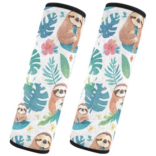 Seat Belt Covers 2 Pack Cute Sloth Car Seat Strap Covers Super Soft Tropical Forests Car Seat Neck Cover for Boys Girls Adults Babies S