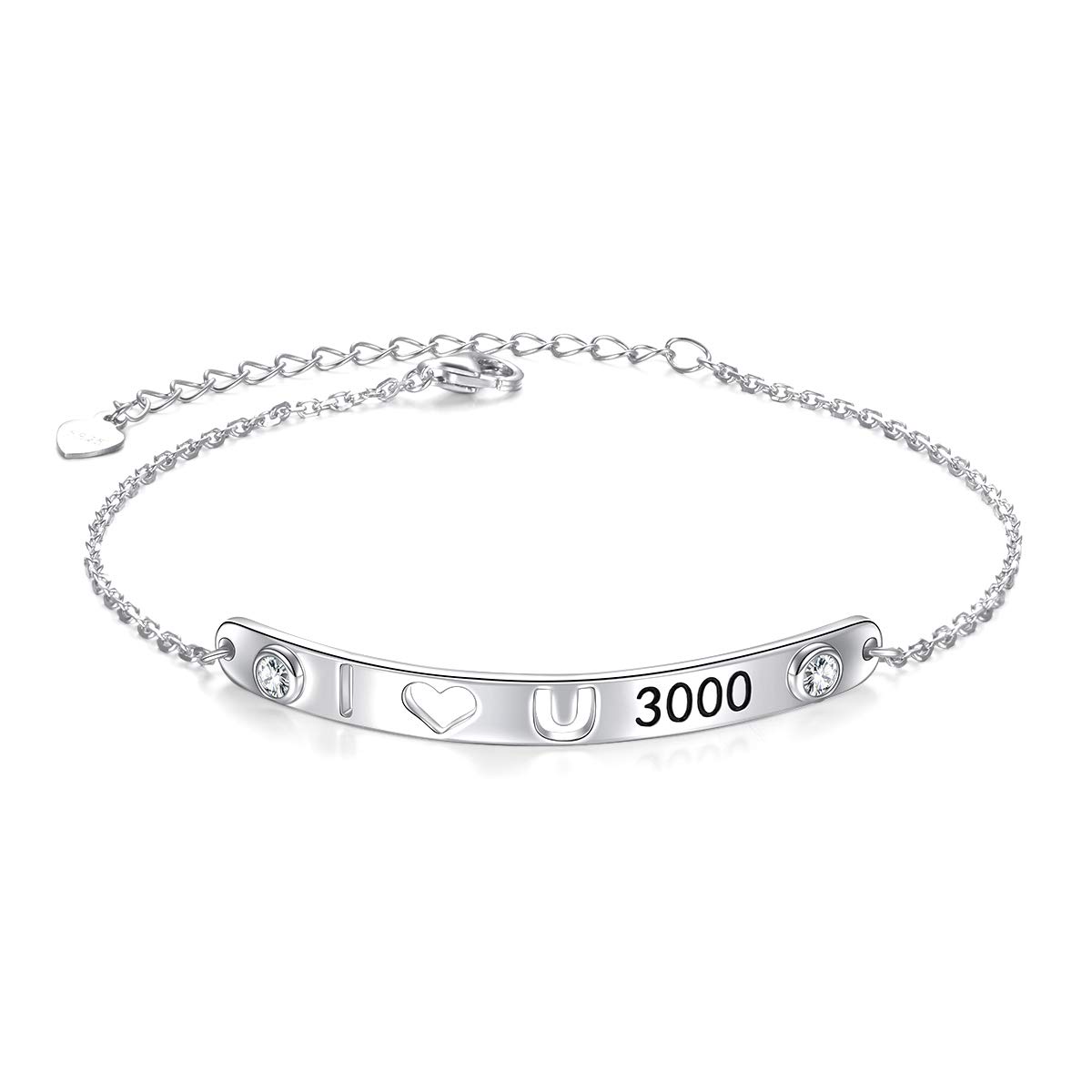 Regalos para el día de la madre, plata de ley 925, pulseras inspiradoras con mensaje "I Love You More/3000 para mujeres, niñas, adolescentes, familia, amor, brazalete, joyería ajustable de 7 + 2