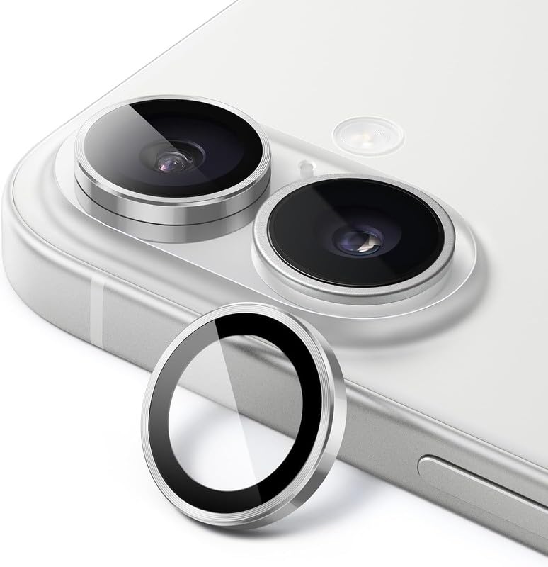 Image of Skinomi Camera Lens Protector for iPhone 15 plus [Anti-Scratch] Premium Tempered Glass Film Aluminum Alloy Lens Ring Cover, Silver (Set of 3)
