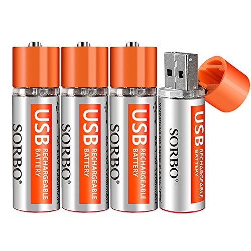 Aa Lithium Batteries USB Aa Batteries Rechargeable Over 1000 Times, No Need Charger Portable 4-Pack for Mouses, Controllers, Toys and Offices