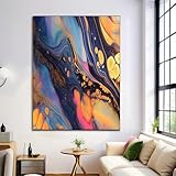 Lienzo Pintura Remolino De Lámina Dorada, Impresiones En Lienzo Mármol Abstracto, Azul Marino Sin Marco Para Pared Decoración Para Salón Dormitorio Cafetería Hoteles Bares, Regalos, 30X40Cm