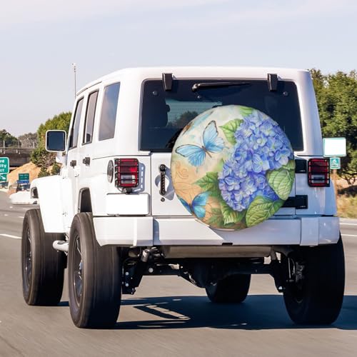 Image of Dujiea Hydrangea and Butterflies Spare Tire Cover, Universal Wheel Tire Cover Waterproof Dust-Proof Tire Protectors for Trailer Rv SUV Truck Camper and Many Vehicle 14 15 16 17 Inch
