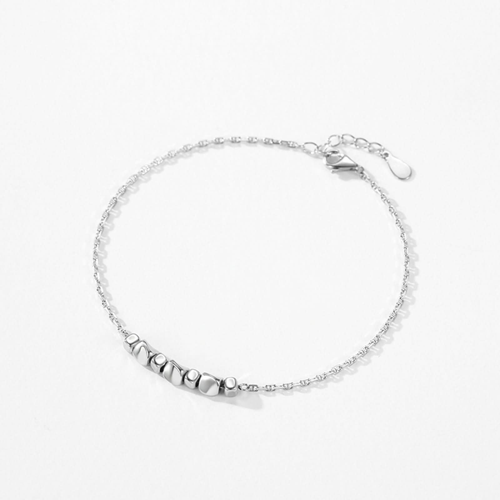 Pulseras Oro Blanco Mujer 9 K / 14 K / 18 K, Geométrico, Cadena Extensible 16 CM + 5 CM, Pulsera Mujer Ajustable de Plata