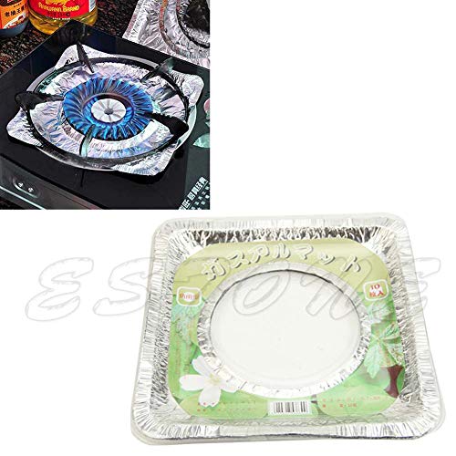 LANDUM 10 Pcs Aluminum Foil Quadrate Round Gas Burner Disposable Bib Liners Covers
