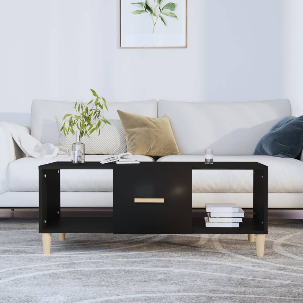 Table basse noir bois d'ingénierie 102cm avec tiroir de rangement design salon moderne
