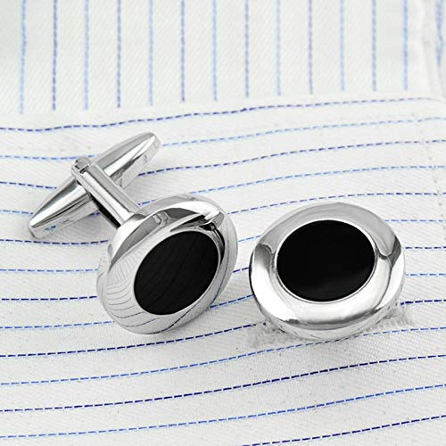 Daesar Mancuernillas de Cobre Redondas para Hombre Plateado Negro miniatura 2