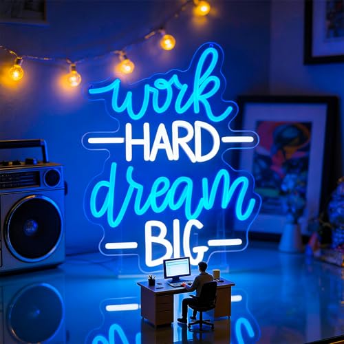 Image of Blue&White Neon Sign Led Neon Lights Signs for Wall Decor USB Powered Led Signs for Room Decoration-Work Hard Dream Big