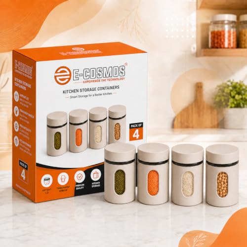 Image of E-COSMOS 500 ml Plastic Kitchen Storage Container Pack of 4 - Airtight Oval Container with Clear Window for Snacks, Tea, Coffee & Dry Fruits (Multicolor) (Pack Of 4, 500, Milliliters)