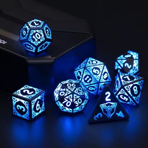 LED Dice Set D&D Rechargeable，ZHOORQI DND Dice Shake to Light Up Dice, Dungeon and Dragons Dice USB Port Charging, Role Playing Dice for D&D Table Games（Blue Light up Dice）