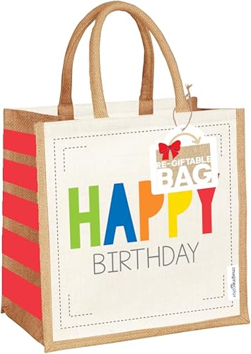 Miniatura 2 de Imagine Color Paquete de 6 bolsas grandes de arpillera de yute para cumpleaños, ecológicas, asas de algodón, reutilizables y biodegradables, bolsas