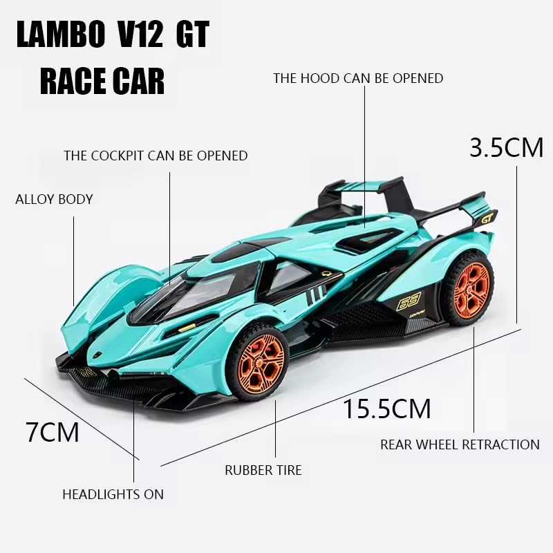 Image of Alokik Enterprise 1:32 Lamborghiini V12 Sports Die-cast Metal Pull Back Car with 2 Openable Doors with Lights and Sound Toy Decoration, Showpiece Car Best Gift Toys for Kids 【Color As Per Stock】