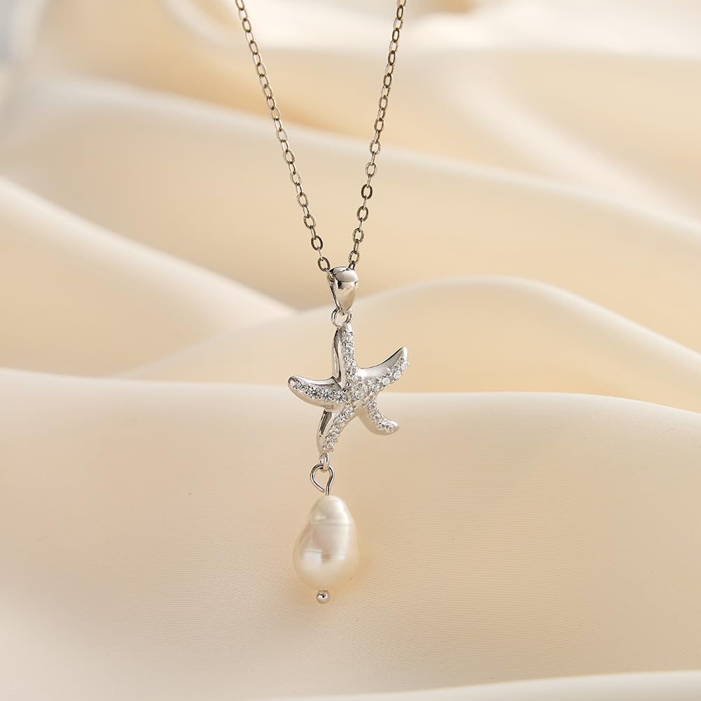 Delicado collar con colgante de estrella de mar de oro, océano para mujer, perlas chapadas en 14 quilates, joyería bohemia hecha a mano para playa de verano