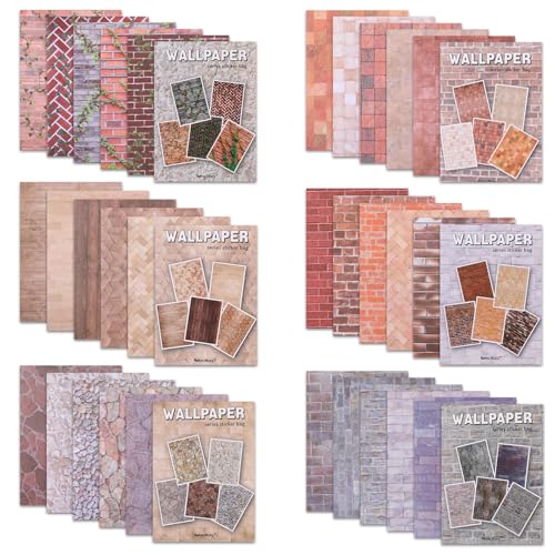 60 Sheets Self-Adhesive Doll House Wallpaper Flooring Stickers Dollhouse Wallpaper Peel and Stick Set for Living Room Bedroom Floorboards Miniature Room Decor DIY Craft Scrapbooking Journaling