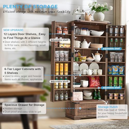 72-Farmhouse-Kitchen-Pantry-Cabinet-with-Drawer-Tall-Storage-Cabinet-with-2-Barn-Doors-and-Shelves-Versatile-Large-Rustic-Cabinet-for-Dining-Room-Bathroom-Living-Room-Rustic-Brown 72 Farmhouse Kitchen Pantry Cabinet with Drawer Tall Storage Cabinet with 2 Barn Doors and Shelves Versatile Large Rustic Cabinet for Dining Room Bathroom Living Room Rustic Brown