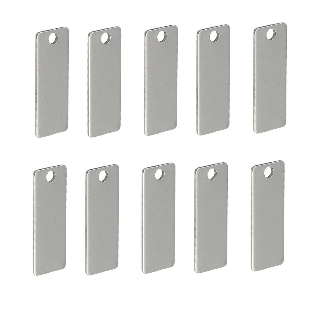 CALANDIS 10 Pieces Stainless Steel Flat Rectangle Blank Coin Drop Stamping Charms Pendants Jewelry Findings for DIY Craft Silver 25x9mm