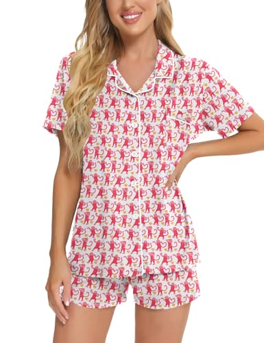 Image of SWOMOG Womens Button Down Pajamas Set Short Sleeve Sleepwear Bride Soft Pj Lounge Sets XS-3XL