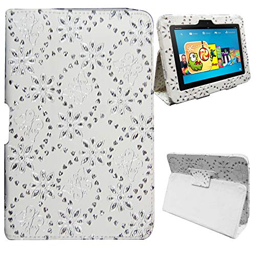 Amazon Fire HD 7 (2012 Version) Case, Leather Flip Folio Case Cover with Stand Case, (Butterfly White Glitter)