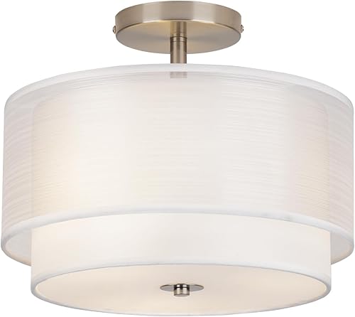 Miniatura 8 de Lámpara de techo semiempotrada, lámparas de techo para dormitorio, 12.6 pulgadas, montaje en techo, lámpara de tambor, lámparas modernas de 3 luces