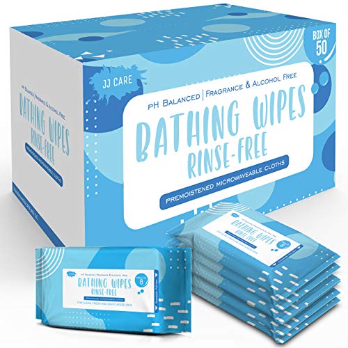 JJ CARE No Rinse Bathing Wipes for Adults, Disposable Shower Wipes (400 Count Total) Adult Bathing Wipes for Travel & Gym with Aloe Vera, Camping Shower Wipes Rinse Free [Pack of 50/ 8 Wipes per Pack]