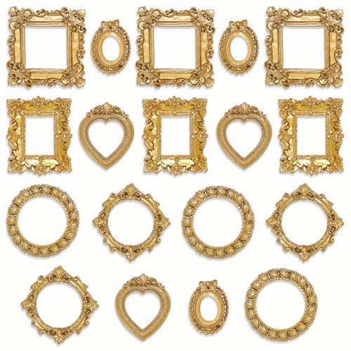 18 Pcs Mini Gold Frames, Miniature Vintage Picture Frame Small