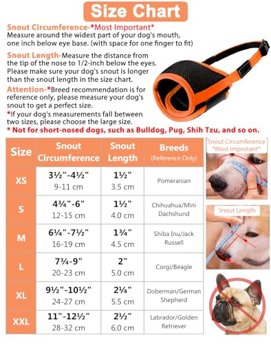 Image of LUCKYPAW Dog Muzzle Anti Biting Barking and Chewing with Comfortable Mesh Soft Fabric and Adjustable Strap, Suitable for Small, Medium and Large Dogs(Orange,XS)