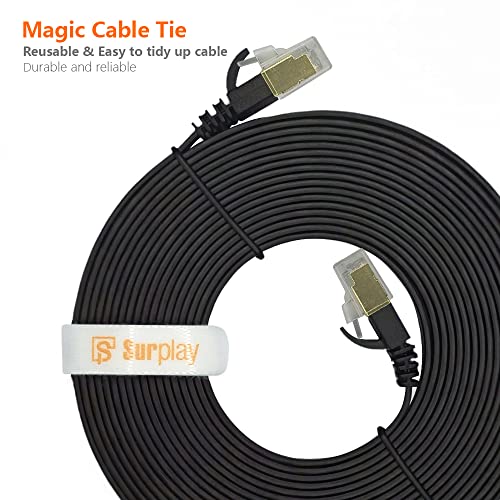 Surplay Cat7 2-Pack 6Ft Ethernet Cable,Black-10Gbps Network Flat Patch Cord,Shielded & Ground Wire Ultra Slim Gold-Plated Rj45 Cat 7 Lan Line With Cable-Tie For Router,Nas,Pc,Cat6A #TOP6