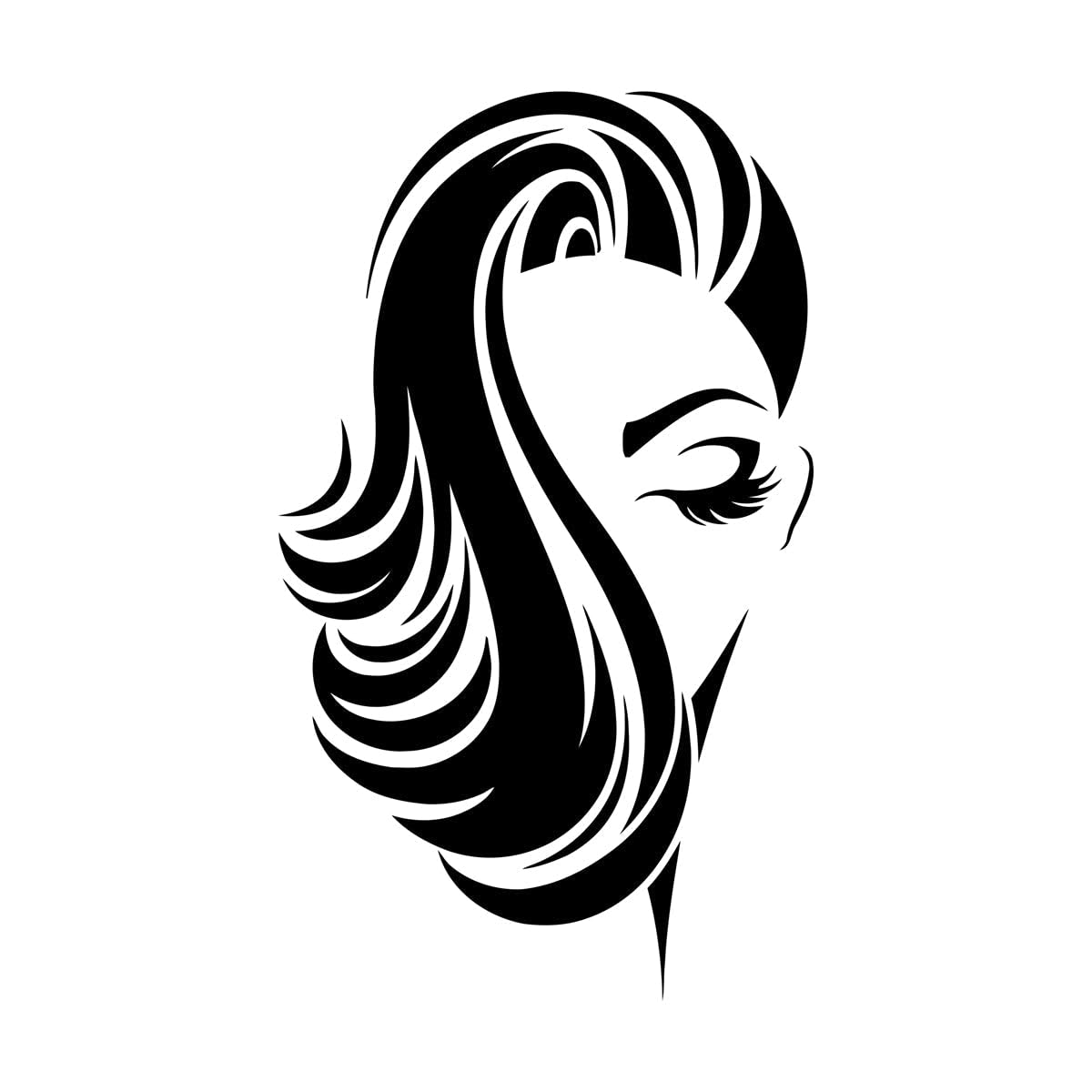 Barber Shop Vinyl Wall Decal Girl Face Lady Beauty Hair Salon Hairstyle Sticker Removable Art Mural for Bedroom Living Room Large - 56x95cm