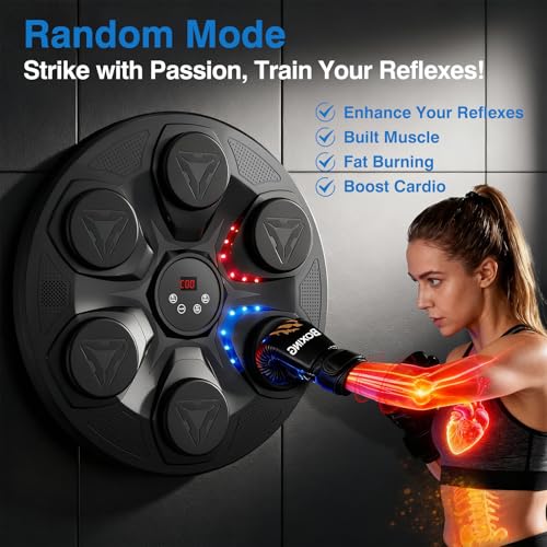 Image of Music Boxing Machine for Kids Adults, Smart Interactive Music Punching Machine with Gloves 11 Modes 9 Speeds Wall Mounted Electronic Boxing Punching Pad for Reaction Training Home Fitness Room Game