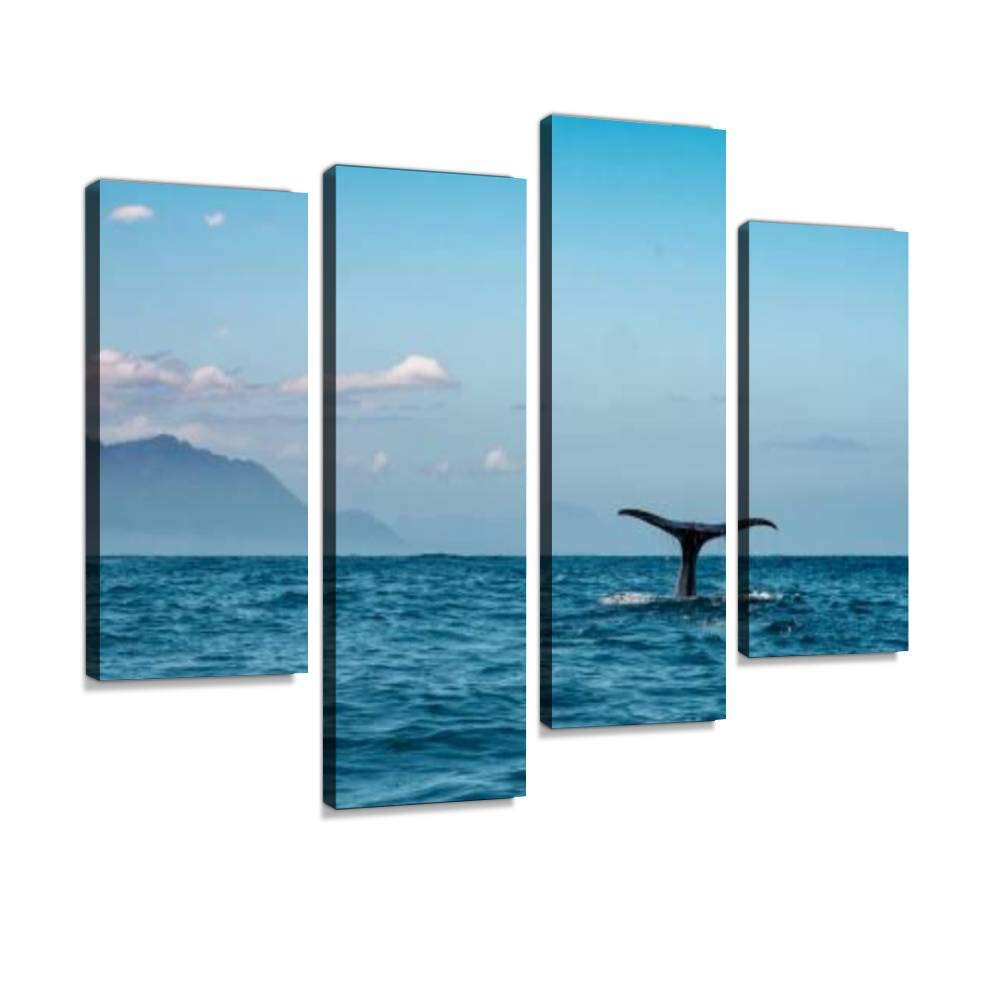 quetas artworkCanvas Print Tail of a Sperm Whale diving down with the Kaikoura Ranges in the Wall Art Pictures Framed Digital Print Abstract Painting Room Home Office Decor Ready to Hang - 4 Panel