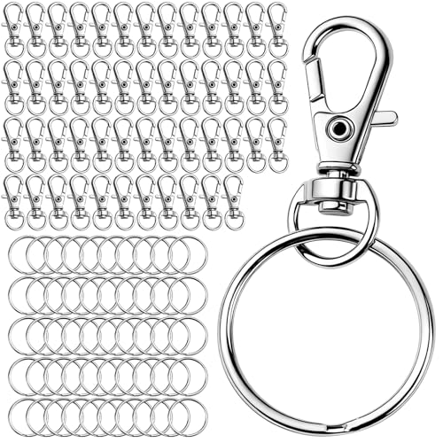 qjuwhua 100 Pièces Mousqueton Porte Clef Métal Anneaux Attache Porte Clé Fermoir Mousqueton Pivotant Keychain Crochet Porte Clef pour Bijoux Gadget DIY Décoratio...